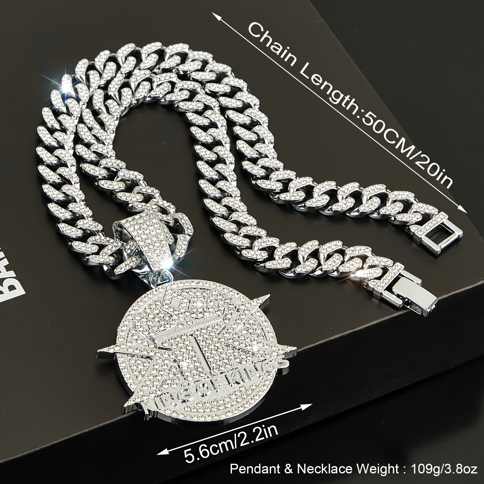 Ice Rhinestones Cuban Link King Pendant Chain Necklace