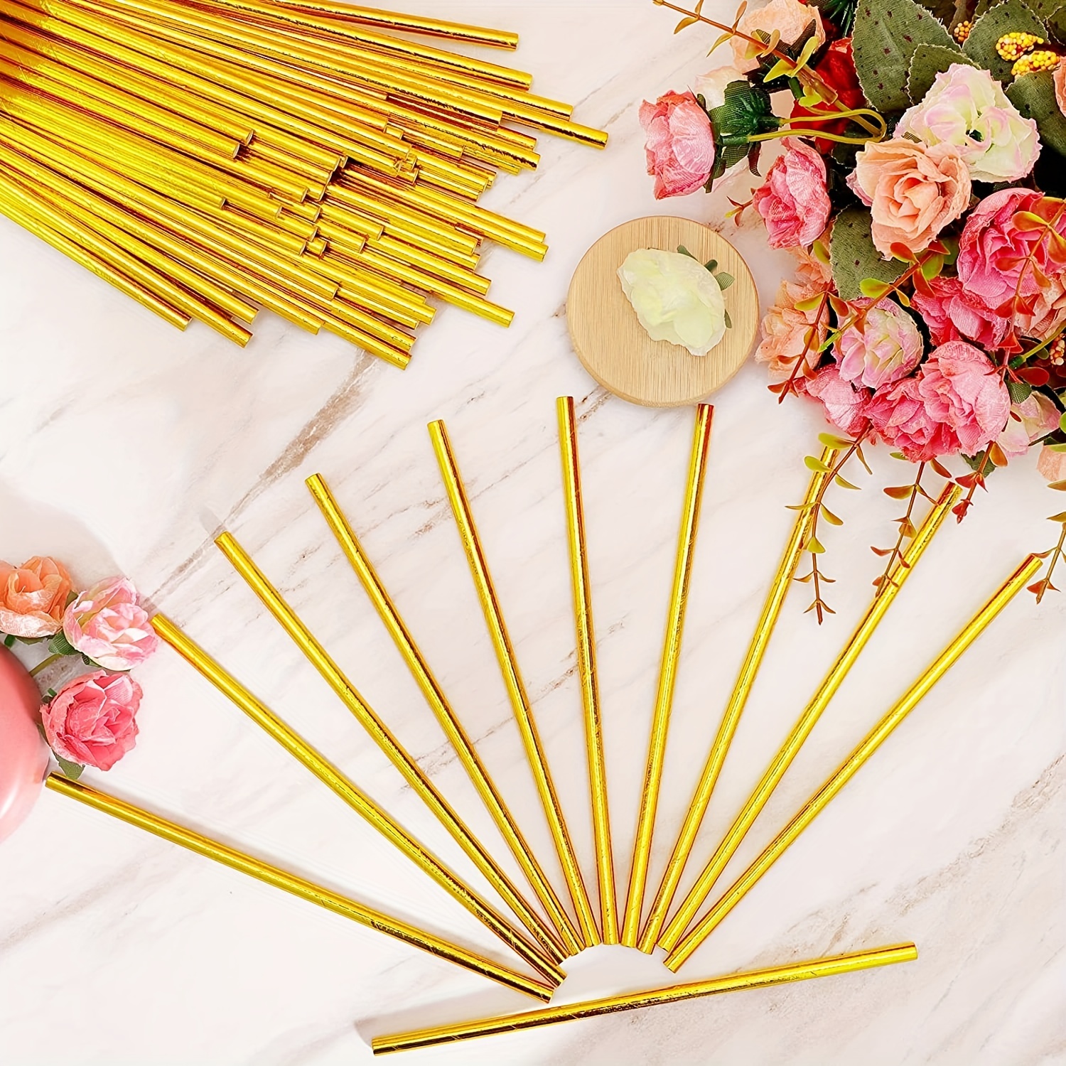 Floral Paper Straws Pink and Rose Flower Straws Cake Pop Sticks Drinking  Straws 