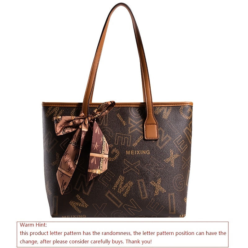 Letter Print Tote Bag, Classic Bag, Large Capacity Shoulder Bag