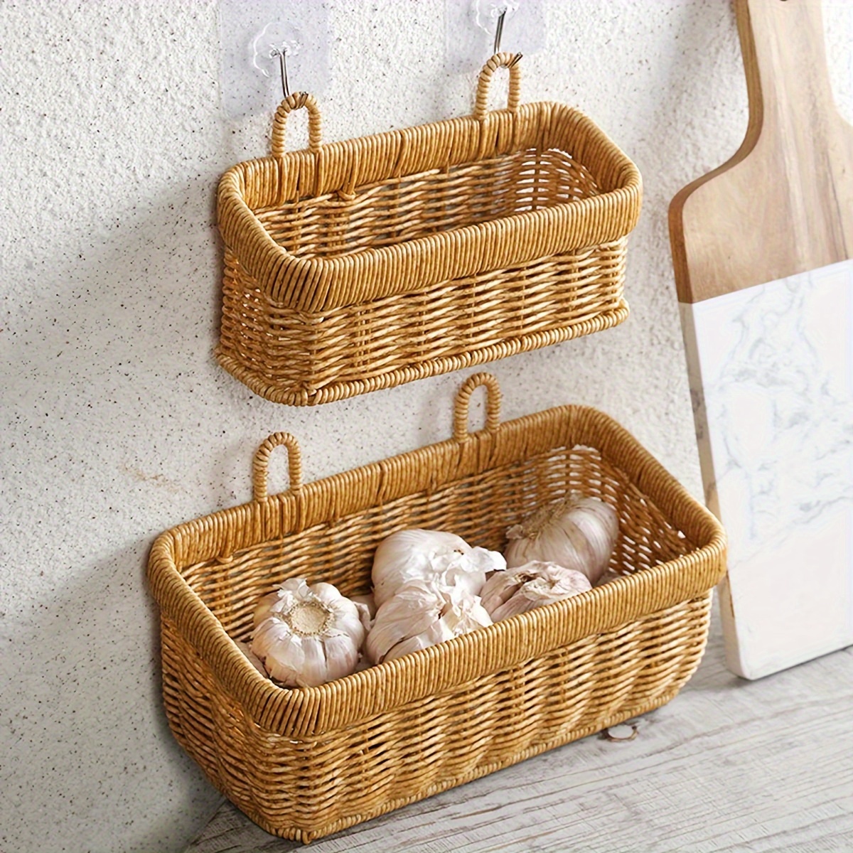 Plastic Rattan Woven Storage Basket Kitchen Wall Hanging - Temu