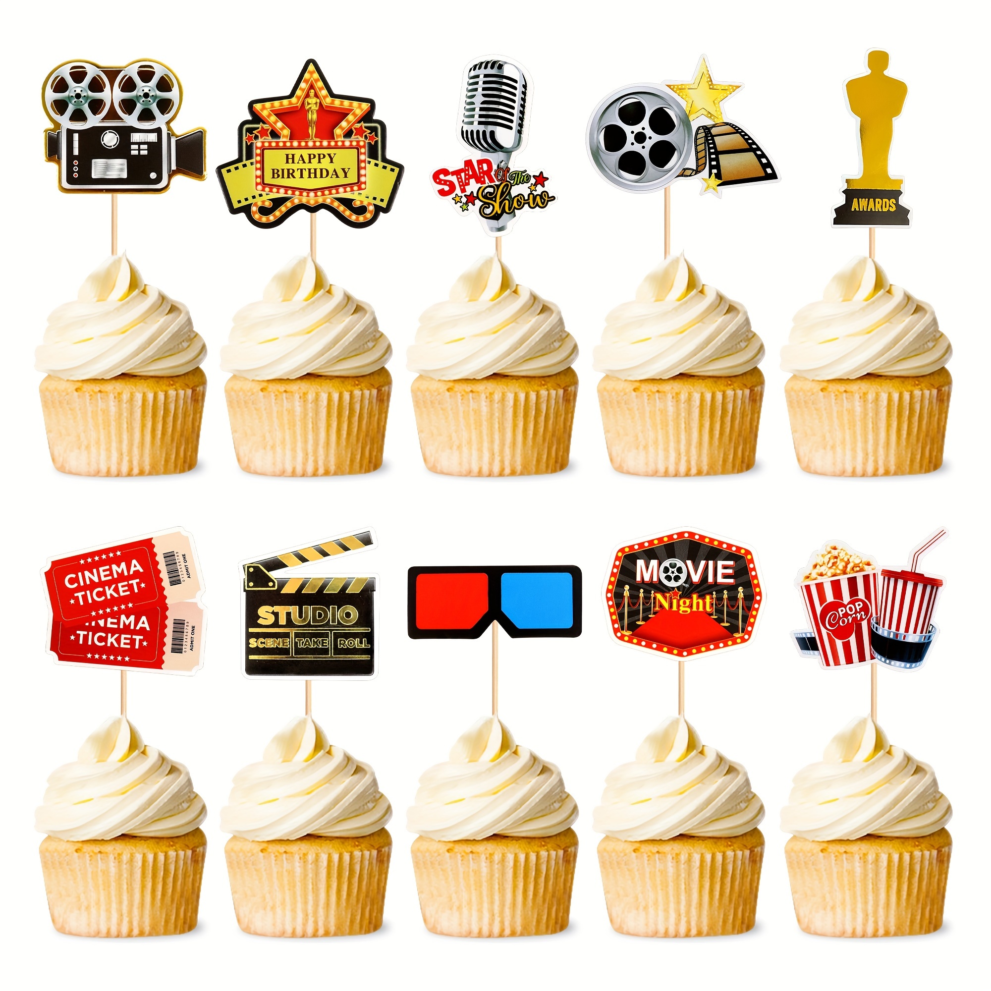 

Set/20pcs, Movie Cupcakes Decorate Movie Theme Cupcakes Decorate Popcorn Movie Tickets Camera Cake Decorate Birthday Party Decoration Supplies