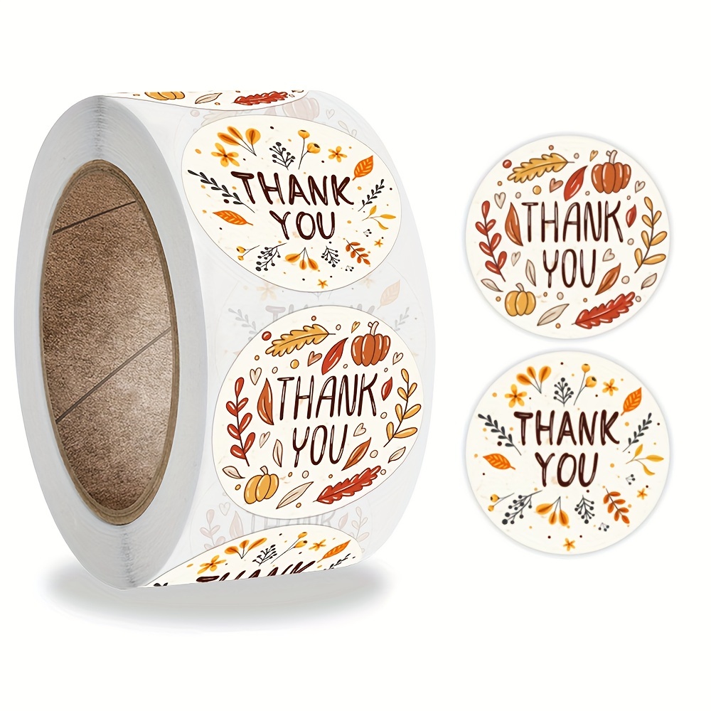 

500-count Autumn Theme 'thank You' Stickers, 1-inch Round Adhesive Labels For Envelopes, Birthday, Wedding, Business Gift Packaging, Stationery Seal