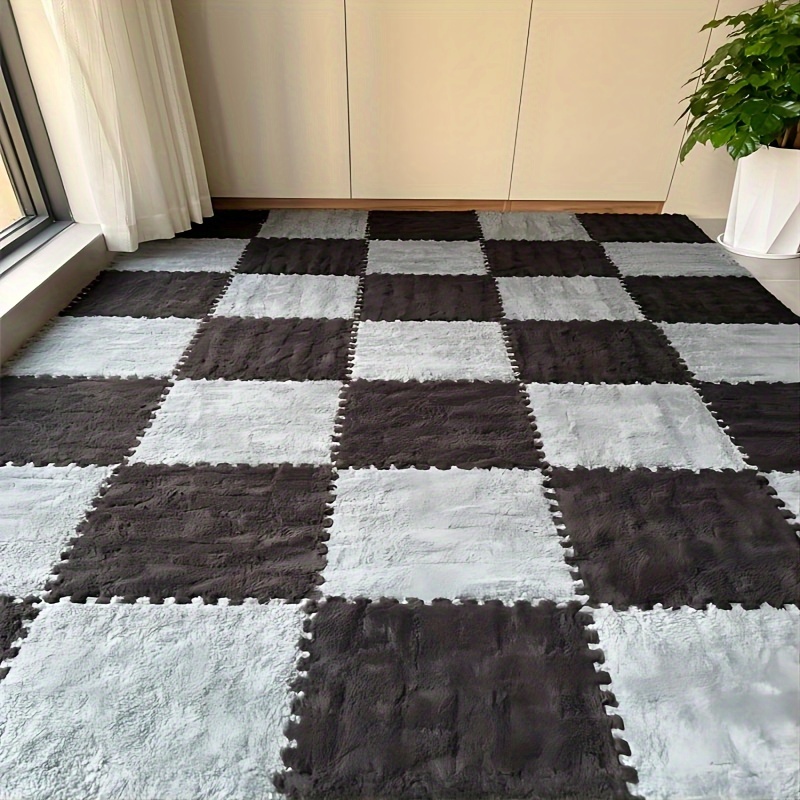 12pcs Plush Puzzle Floor Mat Interlocking Carpet Fluffy Rug