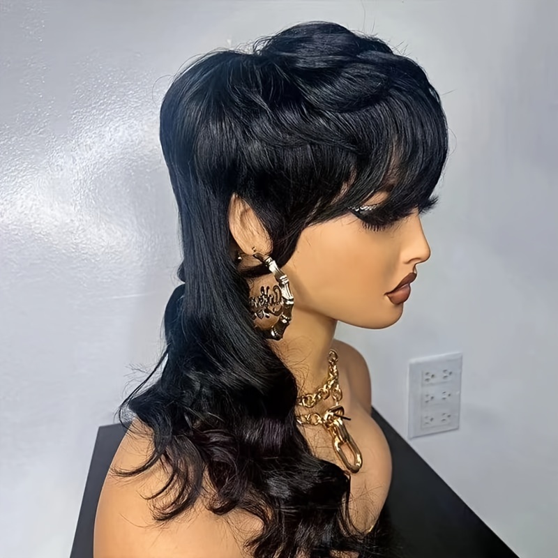 Mullet Hair Style Wigs Medium Long Hair Wig With Bangs Temu