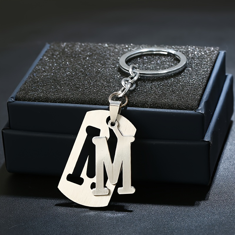 Stainless Steel A-z Letter Keychain 26 Letter Double Layer Letter Ladies Iron Keychain Couple Gift Car Keychain