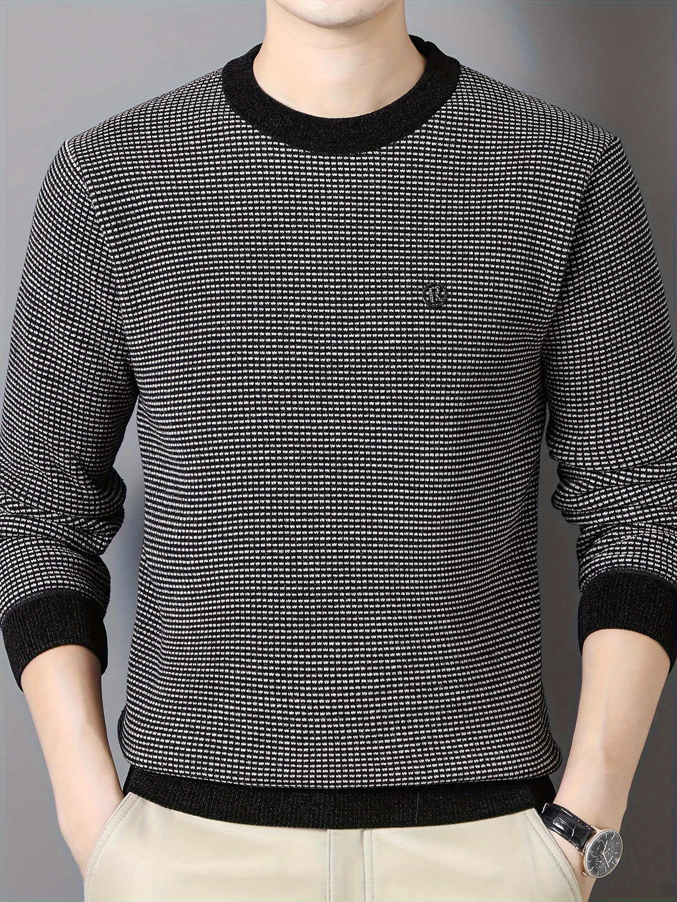 Plus Size Men's Waffle Pullover Stretchy Crew Neck Long - Temu