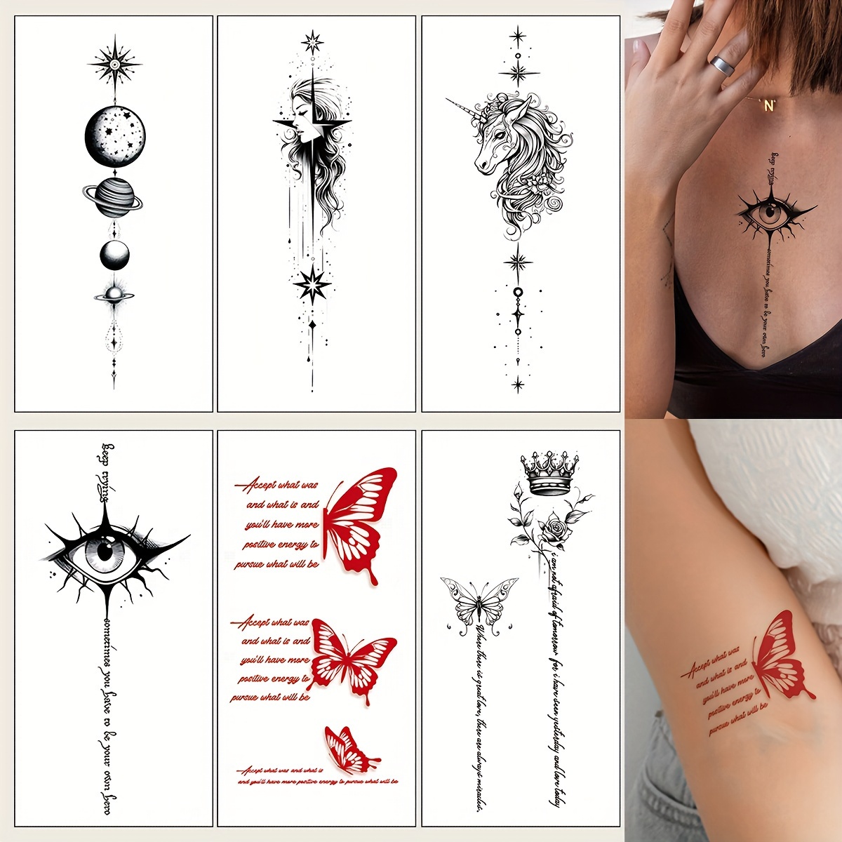 6 Hojas / Set Tatuajes Temporales Impermeables Diseños - Temu