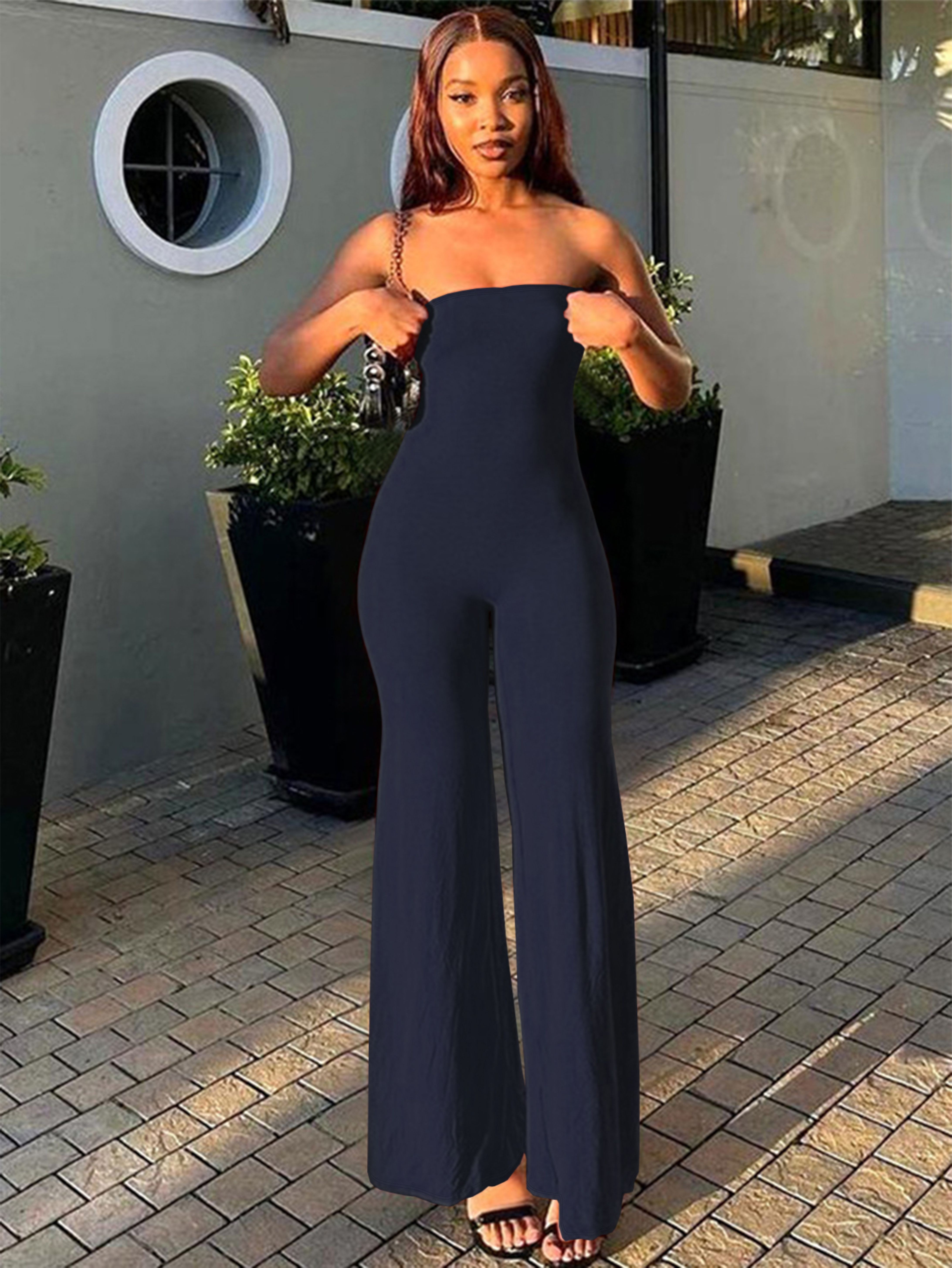 Solid Strapless Jumpsuit Black  Pretty girl outfits, Dressy