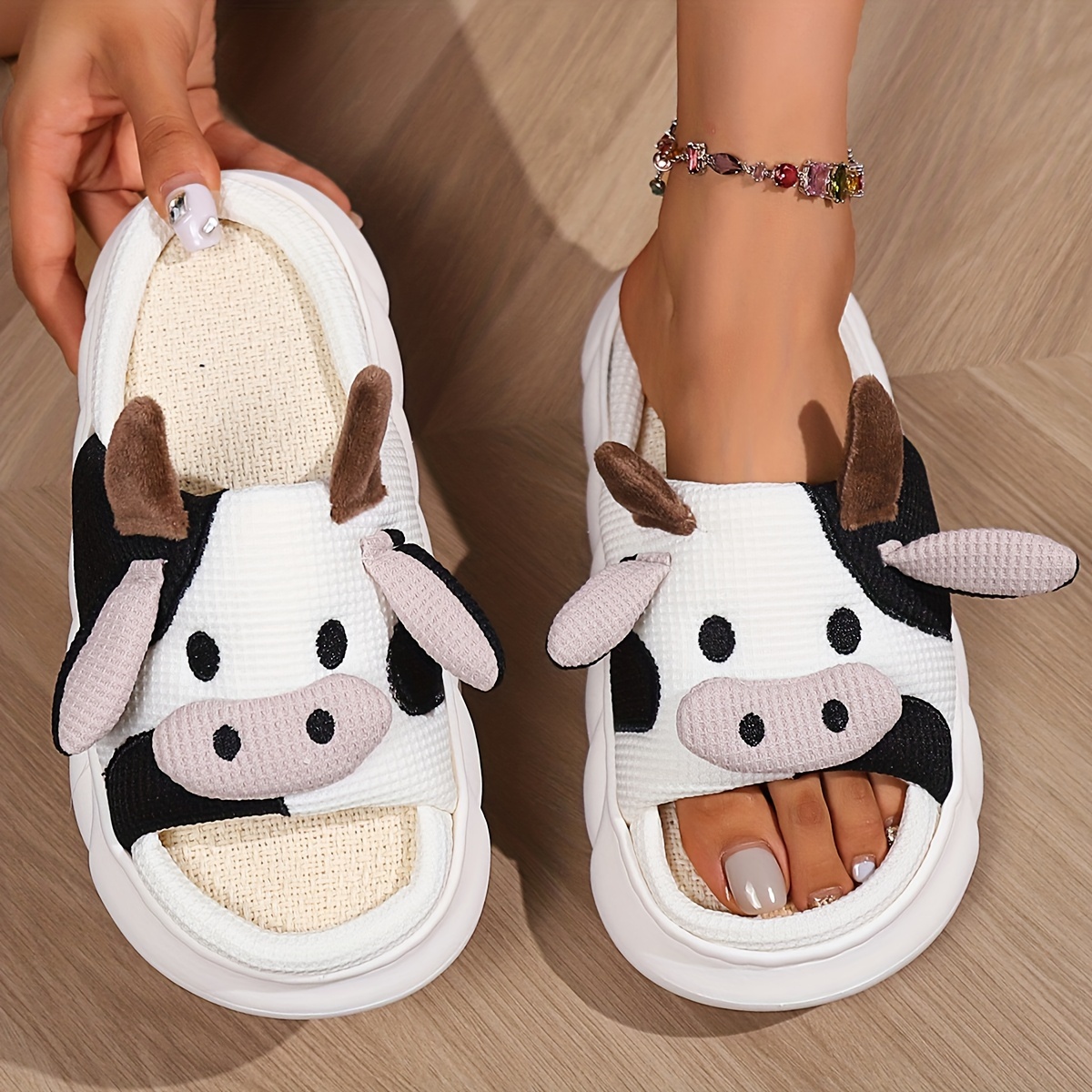 Cute Cartoon Cow Platform Slippers Breathable Soft Sole Mute - Temu ...