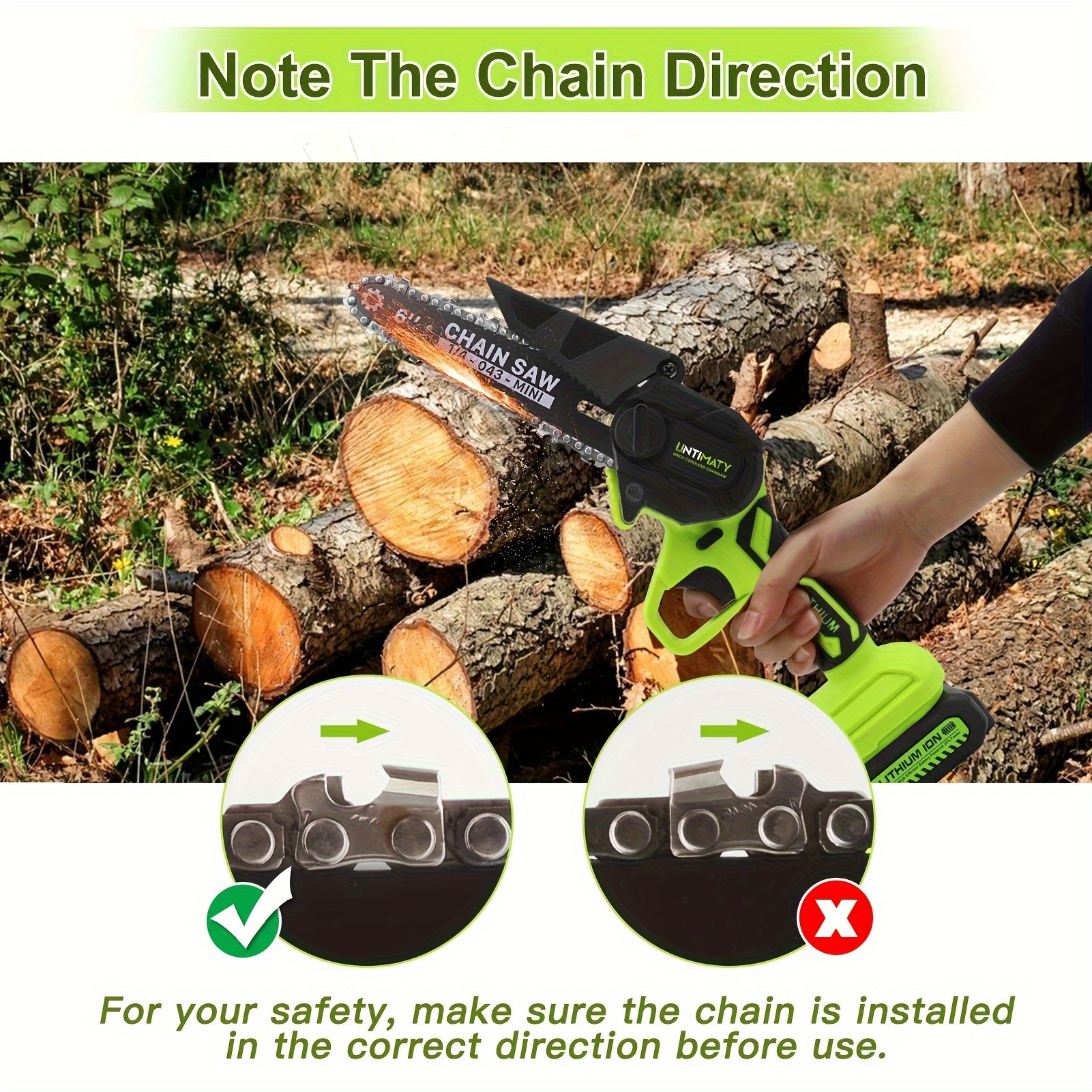 550W Electric Mini Small Wood Cutter Handheld Cordless Chainsaw Tool W/  Battery 