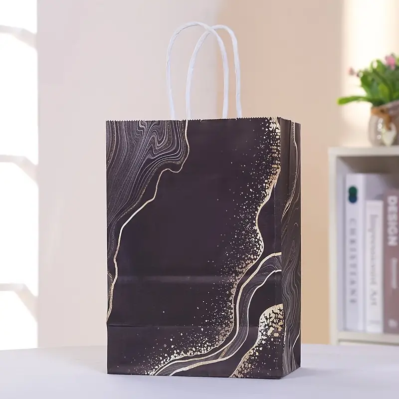 5pcs Marble Pattern Printed Kraft Paper Gift Bags With Handles 8 3 5 9 3 1inch 21 15 8cm Goody Bags Goodie Bags