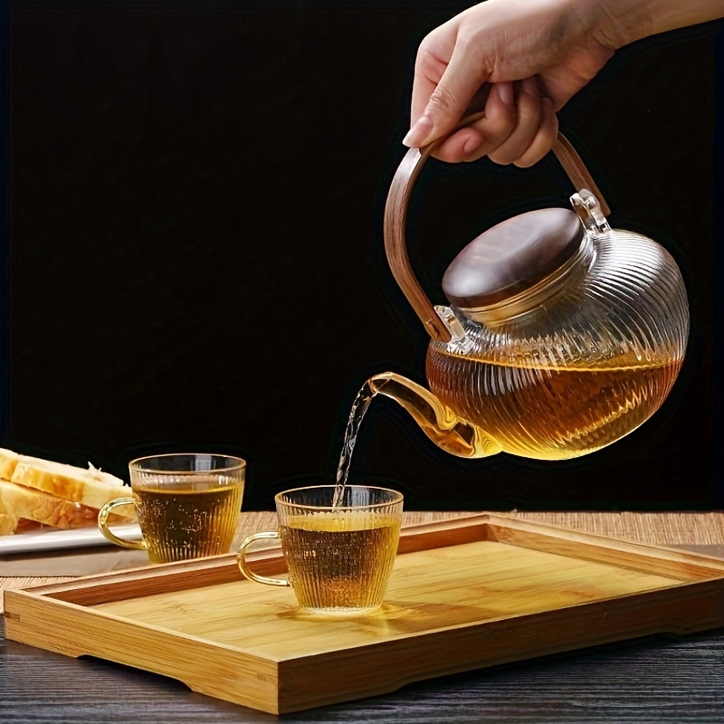 Vertical Pattern Glass Teapot With Walnut Cover Heat - Temu