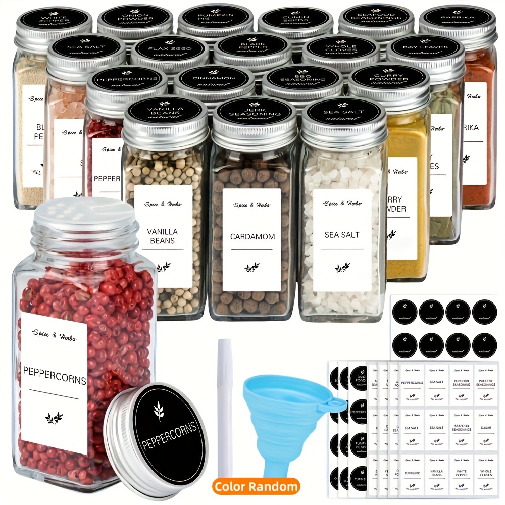 18pcs, Spice Jars With Labels, 4oz Empty Square Spice Bottles With Shaker  Lids, Airtight Metal Caps, Collapsible Funnel, Chalk Pen, Seasoning Containe