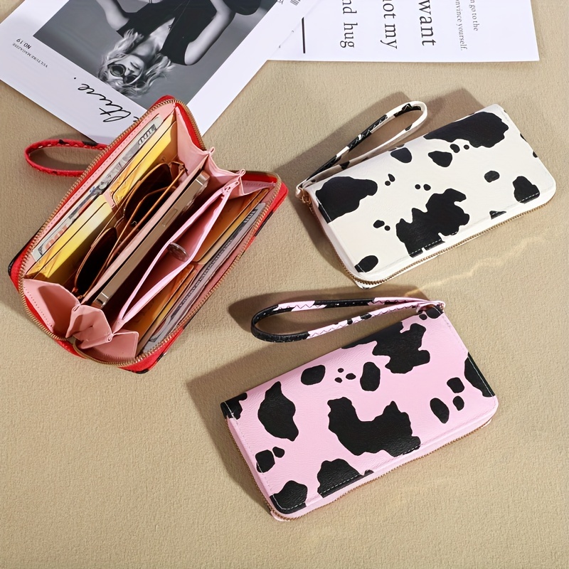 Trendy Cow Pattern Long Wallet, Zipper Around Coin Purse, PU Leather Credit  Card Case