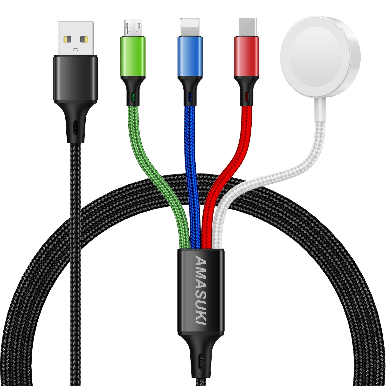 Cable de carga múltiple, cable USB 3A de 4 pies de nailon trenzado  universal 4 en 1 adaptador de cargador tipo C/micro puerto, compatible con