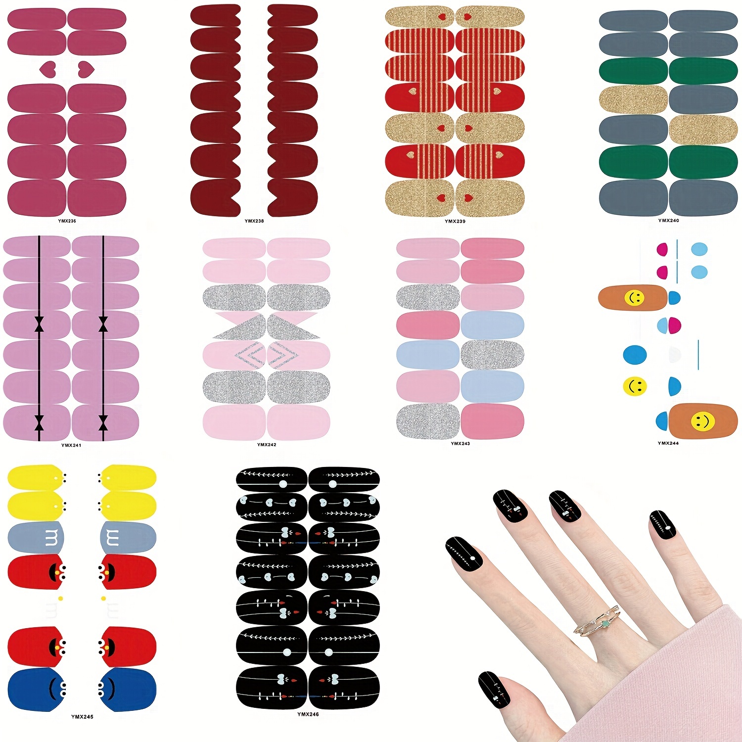 10 sheets nail polish strips solid color adhesive nail stickers full nail wraps for women nail decals with nail file