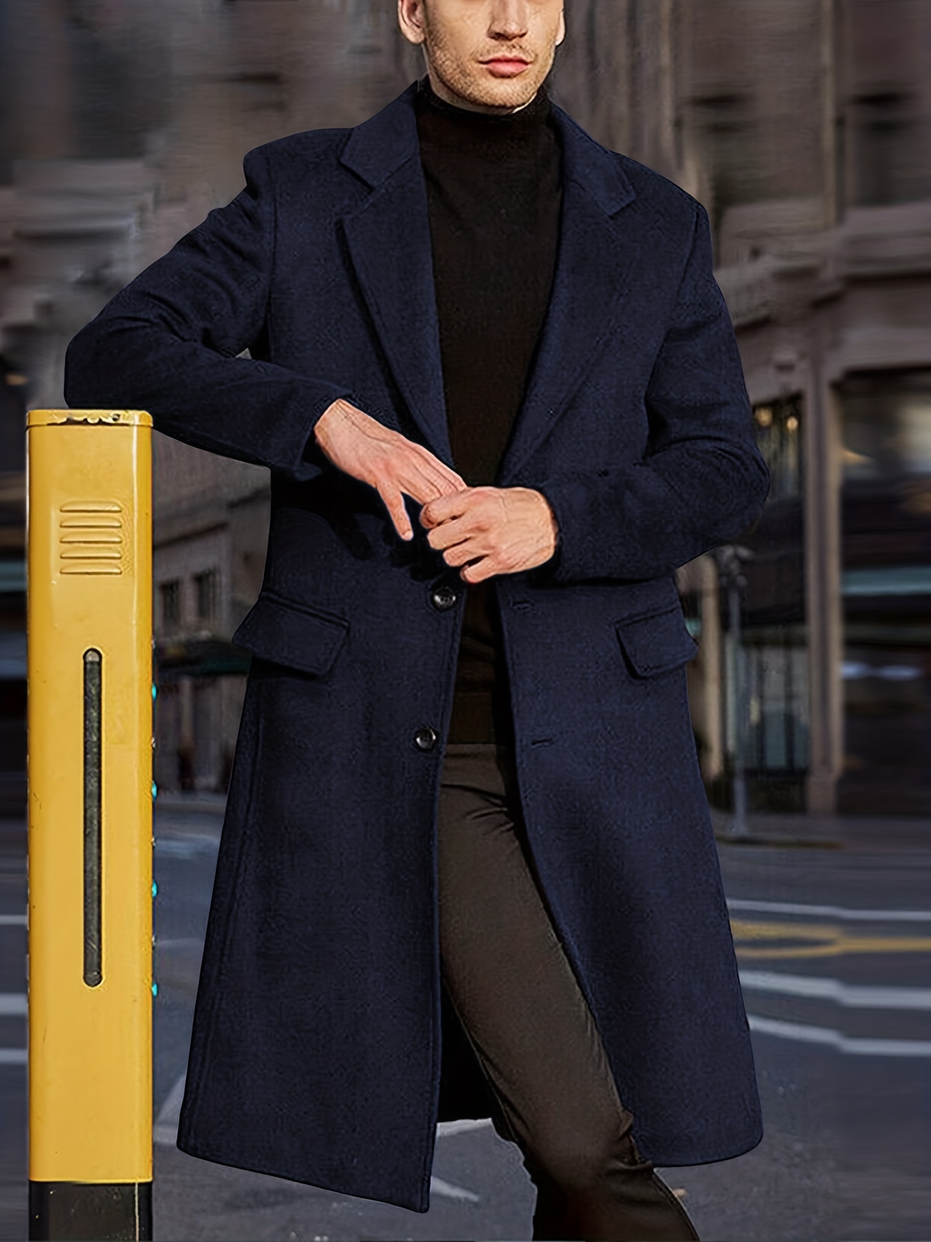 Plus Size Men's Solid Coat Fashion Fleece Long Jacket - Temu