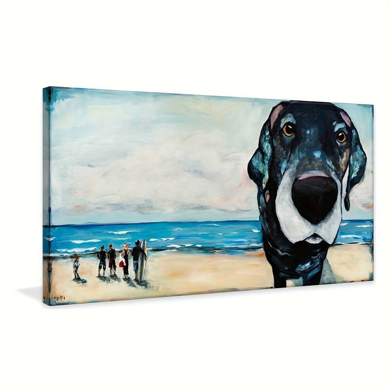 1pc Peinture Sur Toile, Chien De Ferme Dans La Baignoire Noir Et