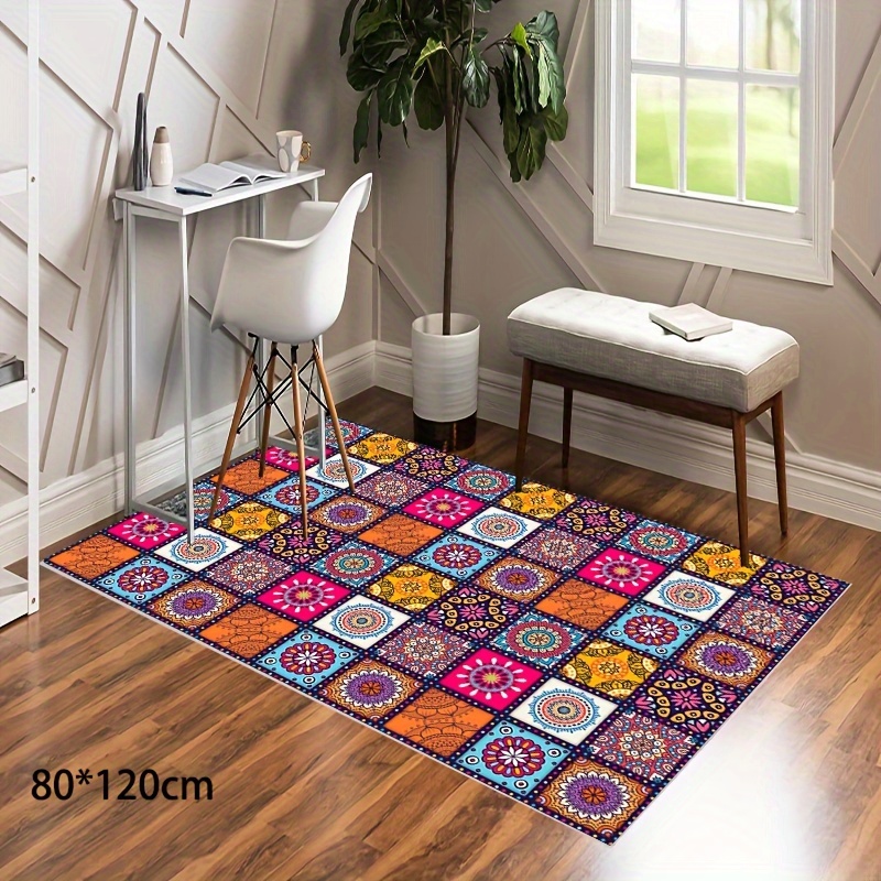 Large Carpet Floor Mat In Bohemian Style Colorful Soft - Temu