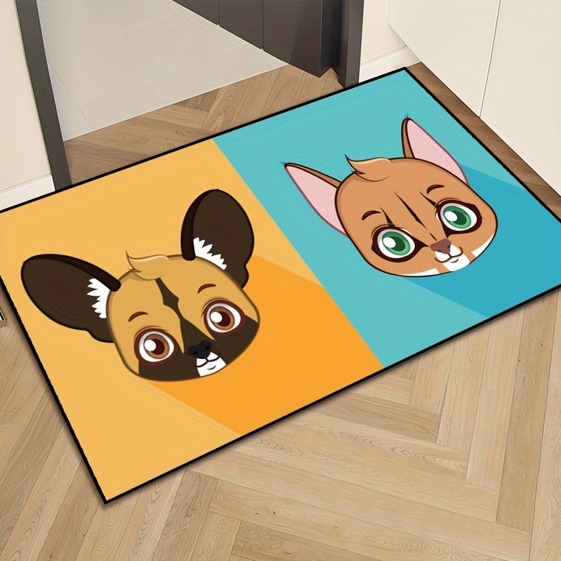 Car Printed Kitchen Rugs, Kawaii Cartoon Pets Absorbent Non Slip