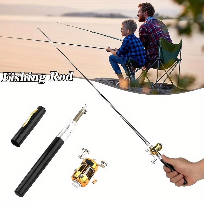 Caña de pescar portátil de bolsillo con forma de pez, juego de cañas de  pescar telescópicas con kit giratorio de caña de pescar