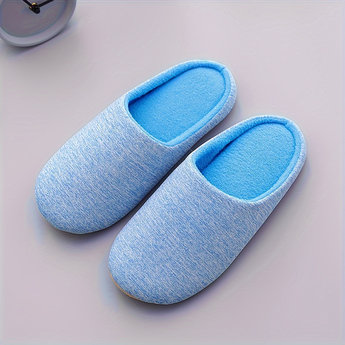 

Men's Solid Cozy House Slippers, Lightweight Breathable Anti-skid Fuzz Lined Slip-on Shoes For Indoor Walking, Autumn And Winter