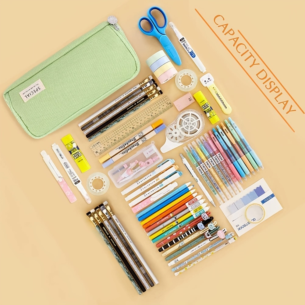 Trousse scolaire,Kawaii Grande Porte Crayon Papeterie Kit Avec 3