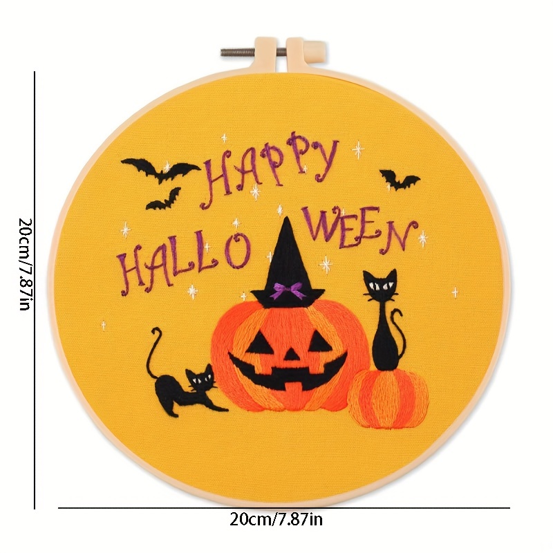 SIMEIQI Halloween 3 Pack Beginner Embroidery Kit with Patterns Instructions  and Stickers,Pumpkin Bat Ghost Witch Castle Skull,Embroidery Pack for