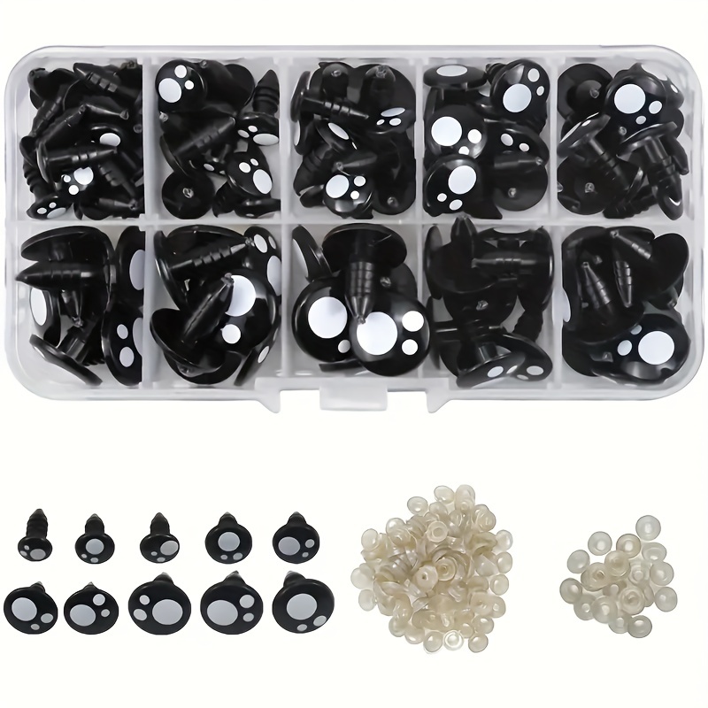 100PCS 6mm-12mm Black Plastic Safety Eyes For Toys Diy Kit