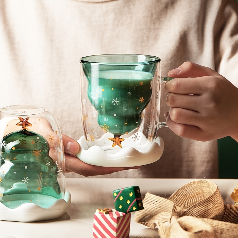 1-4pcs Christmas Decoration Double Wall Insulated Glass Cup Dried