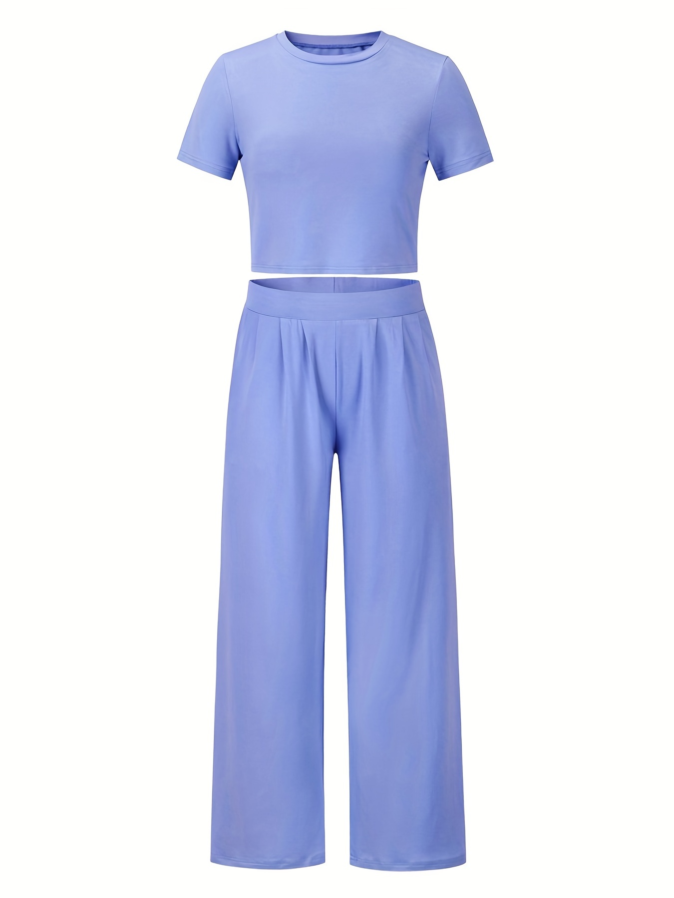 Casual Matching Two piece Set Short Sleeve Blouse Wide Leg - Temu Canada