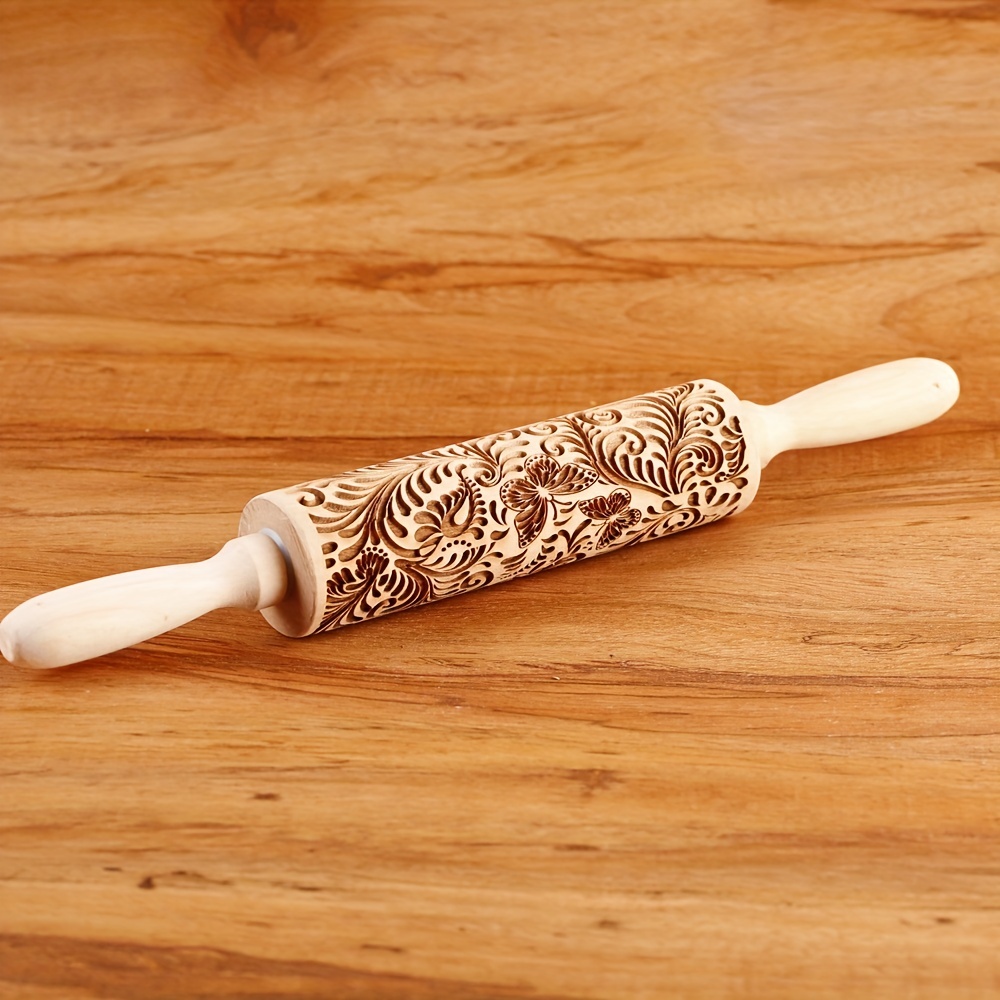 CraftKitchen Embossed Wooden Rolling Pin Dough Baking Cake Wood Roller Tool  NEW
