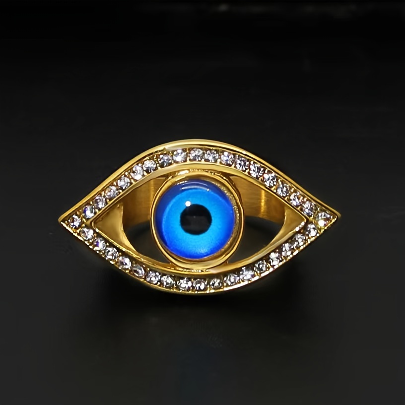 

1pc Fashion Luxurious 316l Stainless Steel Ring, -plated Blue Eyes Ring Finger Ring, Personality Hip Hop Style Blue Eye Ring