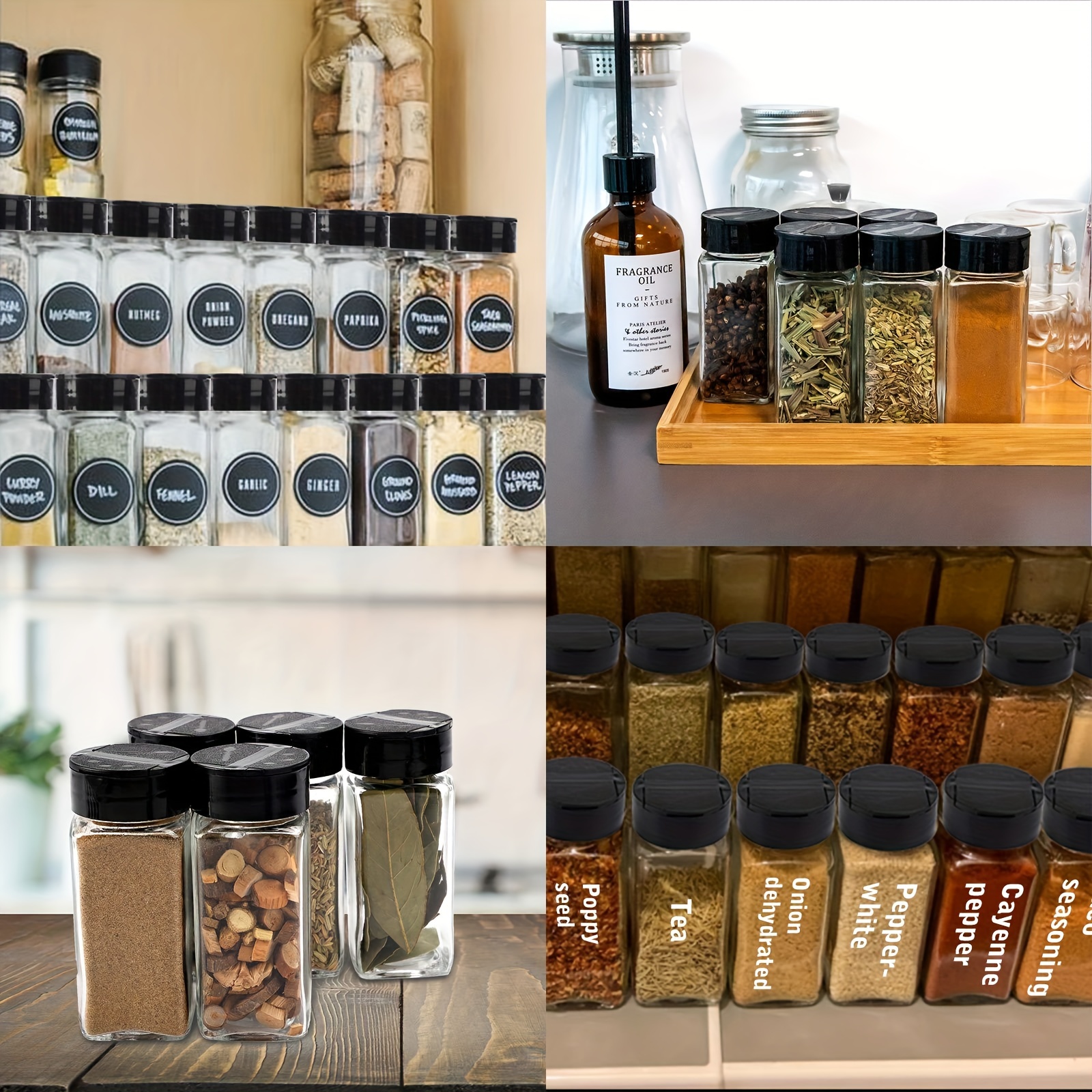 Glass Spice Jars With Labels, Square Empty Spice Bottles With Lid