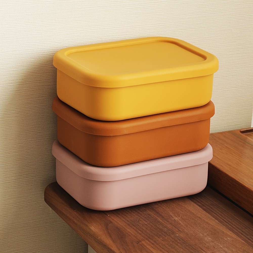 Silicone Kids Bento Lunch Box, Reusable 3 Compartment Silicone