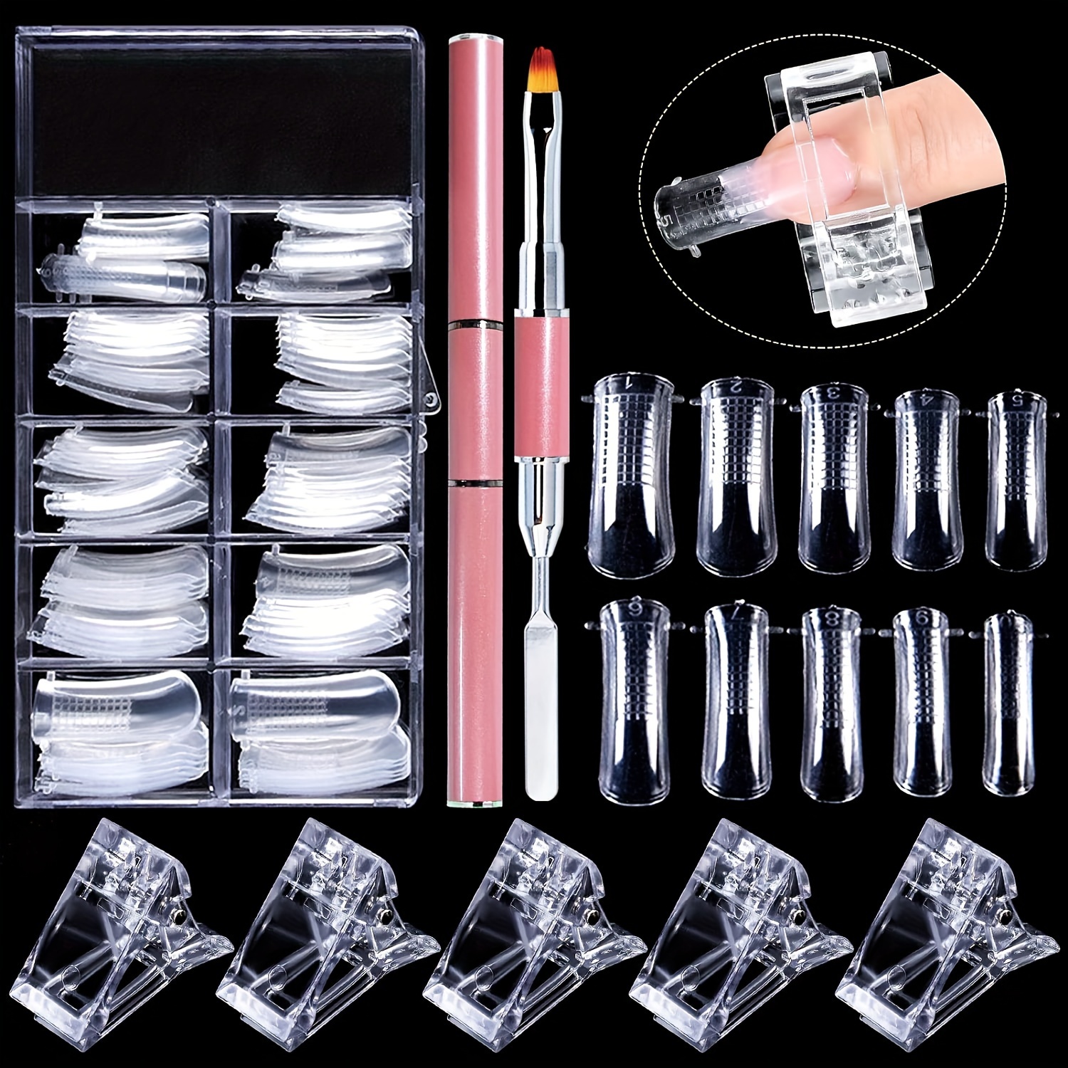 

Clear Nail Extension Form Tips Set, Dual Nail Mold Full Cover Uv Gel Tools, Acrylic Nail System Forms Set With Dual-ended Gel Brush & Picker Nail Clips