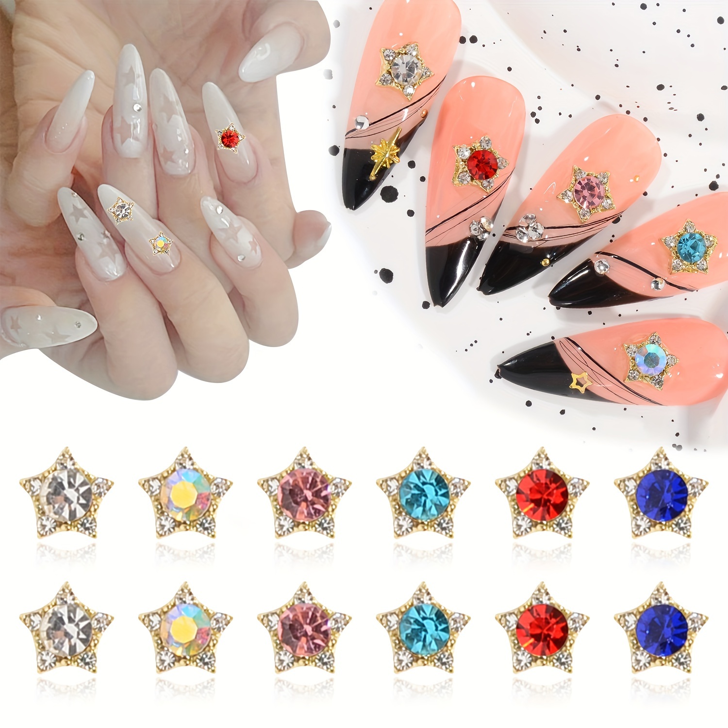 Zircon Saturn Nail Art Charms Stars Chain Decoration Glitter Metal Silver Gold  Rhinestones for Nails Crystals Accessories Y2k - AliExpress