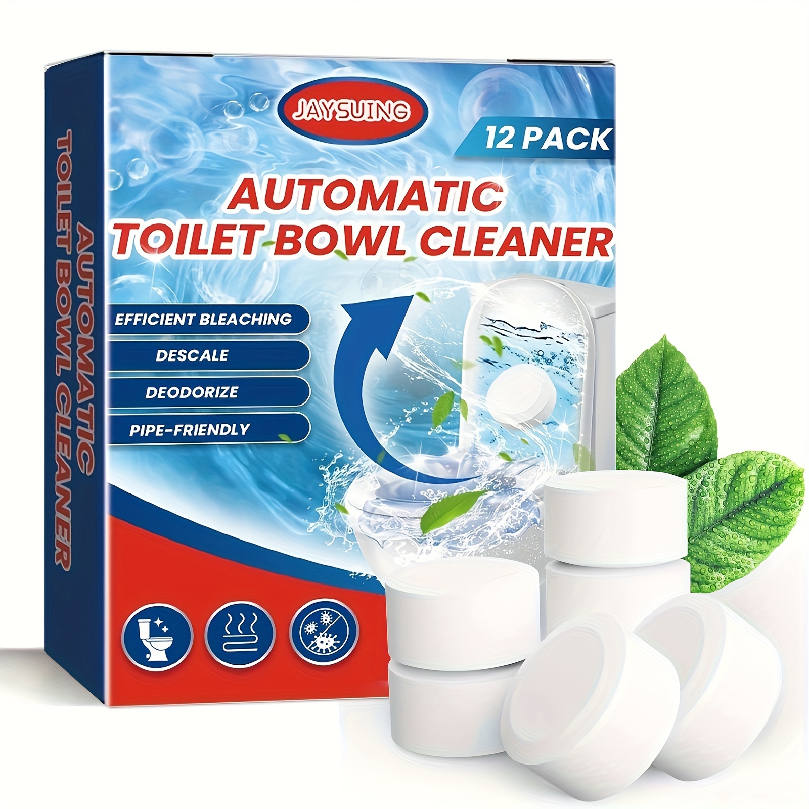 

12pcs/box, Toilet Bowl Cleaner Tablets, Automatic Toilet Bowl Cleaners With Bleach, Sustained-release Toilet Tank Cleaners For Deodorizing Descaling