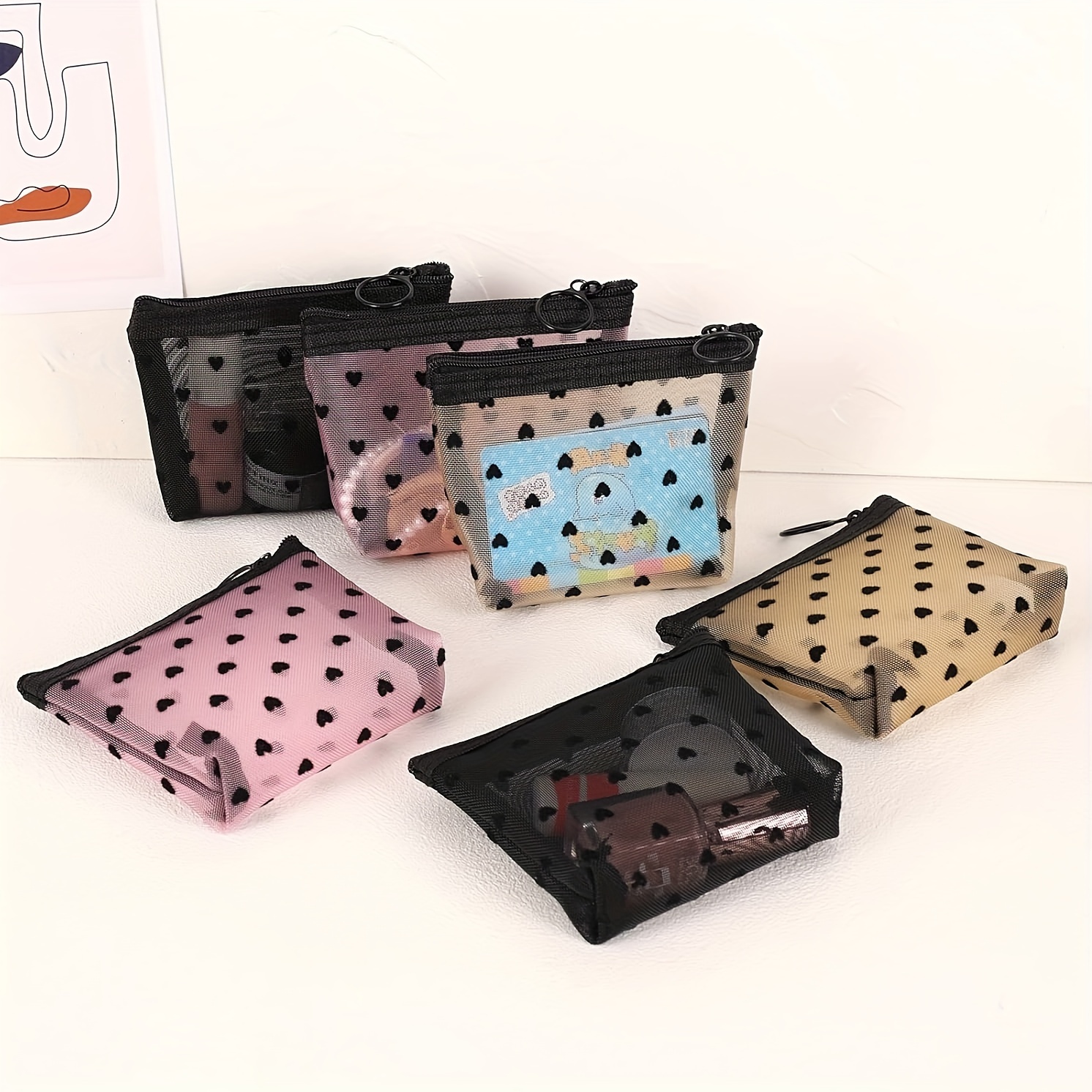 3pcs Large Capacity Transparent Mesh Cosmetic Bags With Multi