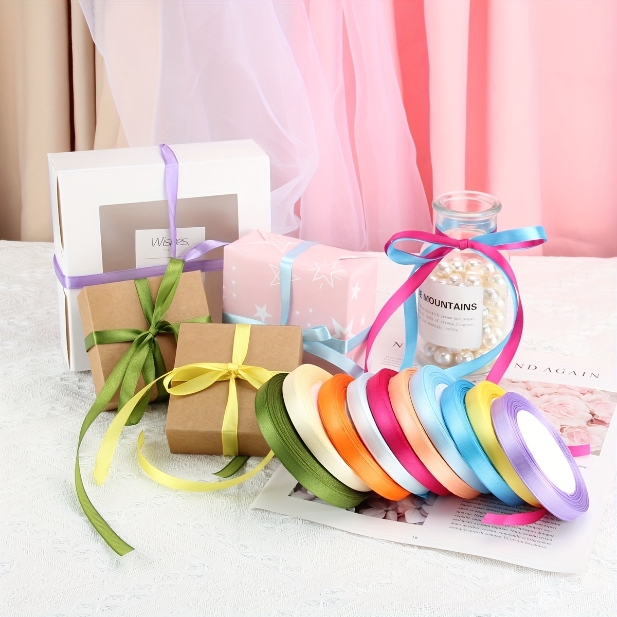Bouquet Packaging Ribbon Color Silk Ribbon For Gift - Temu