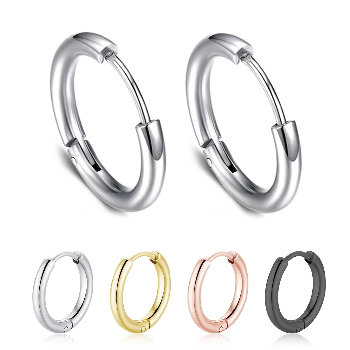 Titanium Steel Earrings Ear Studs Set, 4 Pairs for All Sizes