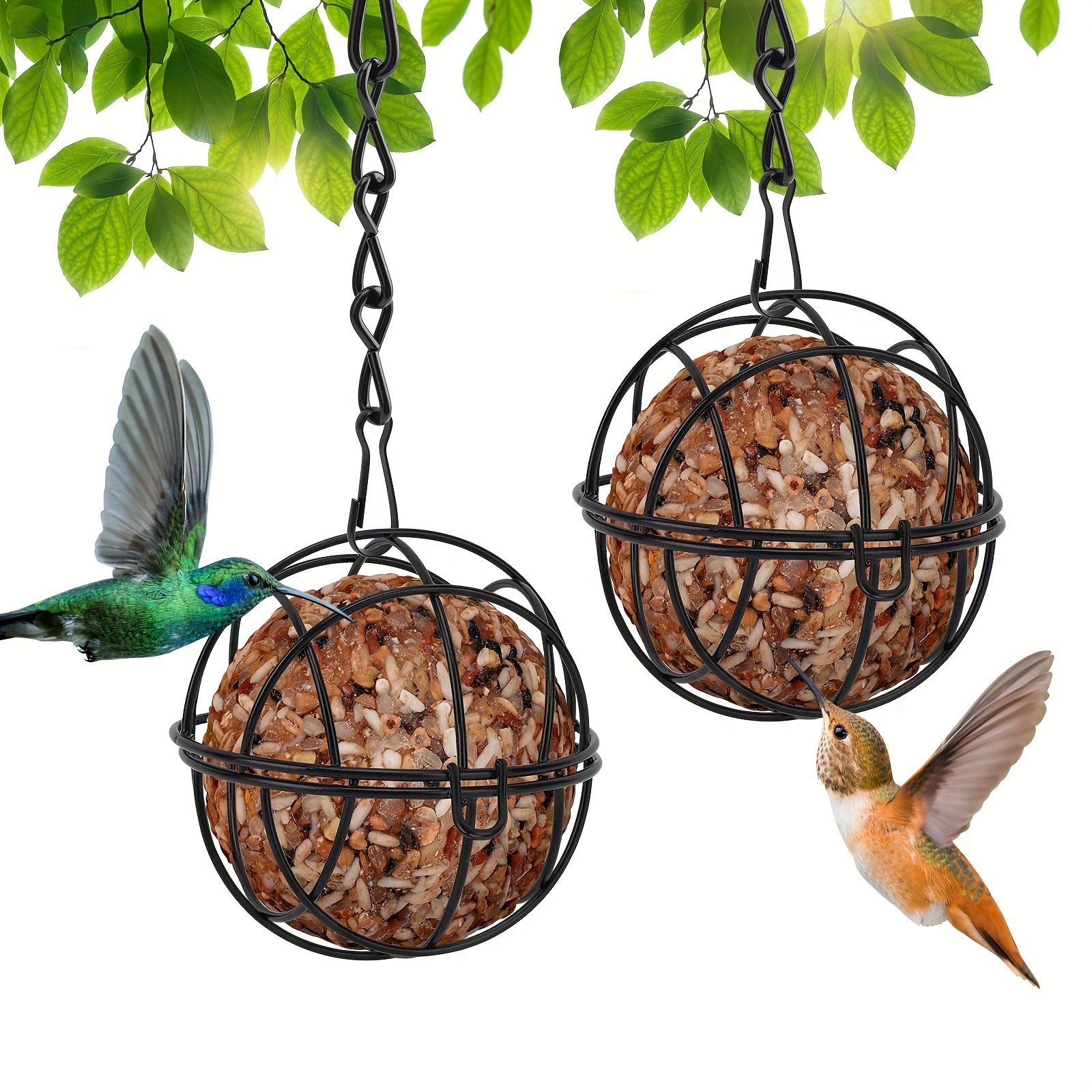 Relaxdays Mangeoire à oiseaux (sauvages), boules graisse, en lot de 2, à  suspendre, métal, HD : 37 x 9 cm, vert foncé