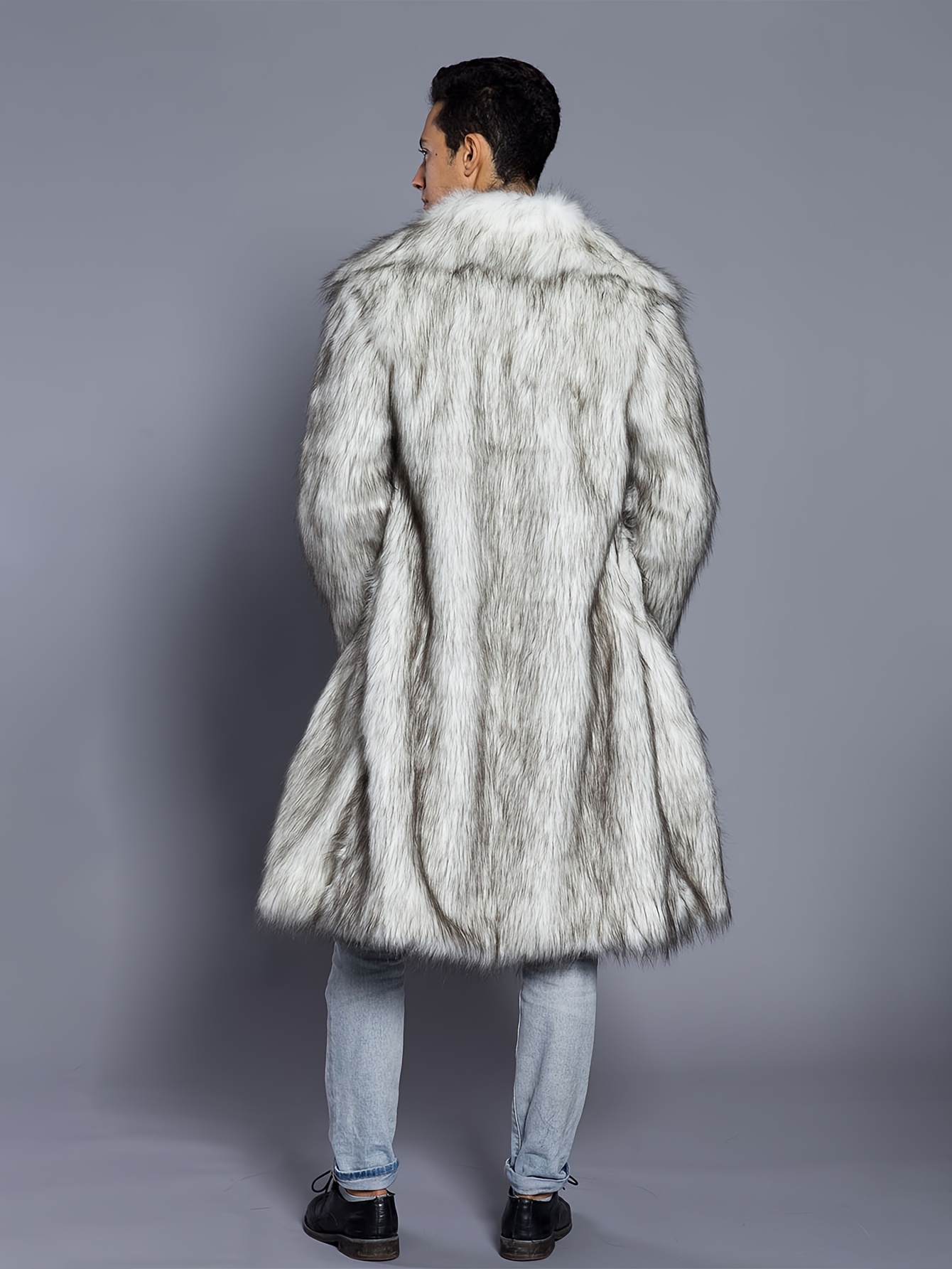 Men's Trendy Faux Fur Coat Full Length Winter Stylish Lapel Open