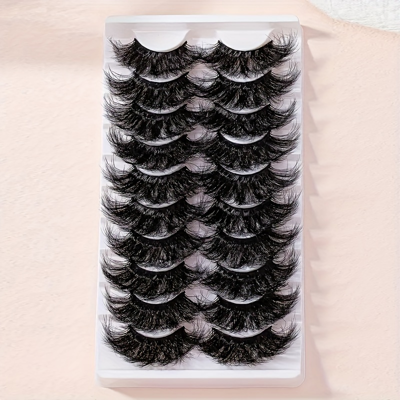 Image of 10 Pairs Of 25mm 0.98in Super Fluffy Fake Eyelashes, Artificial Mink Thick Fluffy Eyelashes, Natural , 8d Dramatic Eyelash Extension, Huge Volume, Durability, Beautiful And Shining All Over