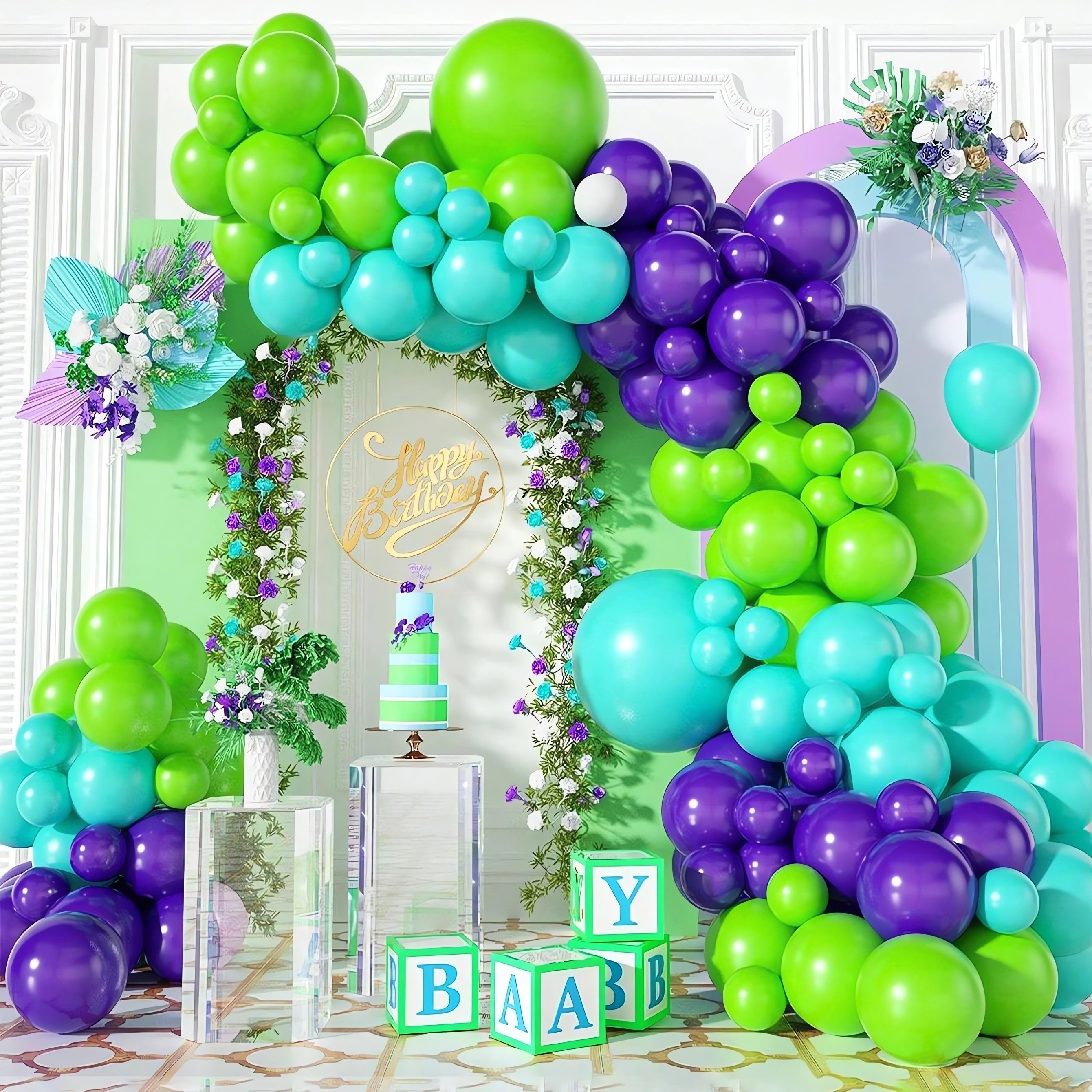 Arche de ballon Violet/Marbre/Rose - Paquet de 81 ballons Violet/Rose -  Arche de