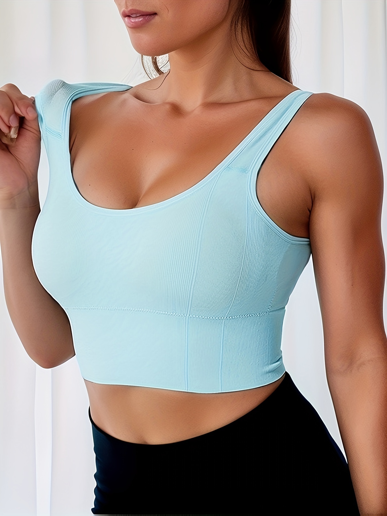 Simple Solid Sports Bra Comfy Breathable Shockproof Running - Temu Canada