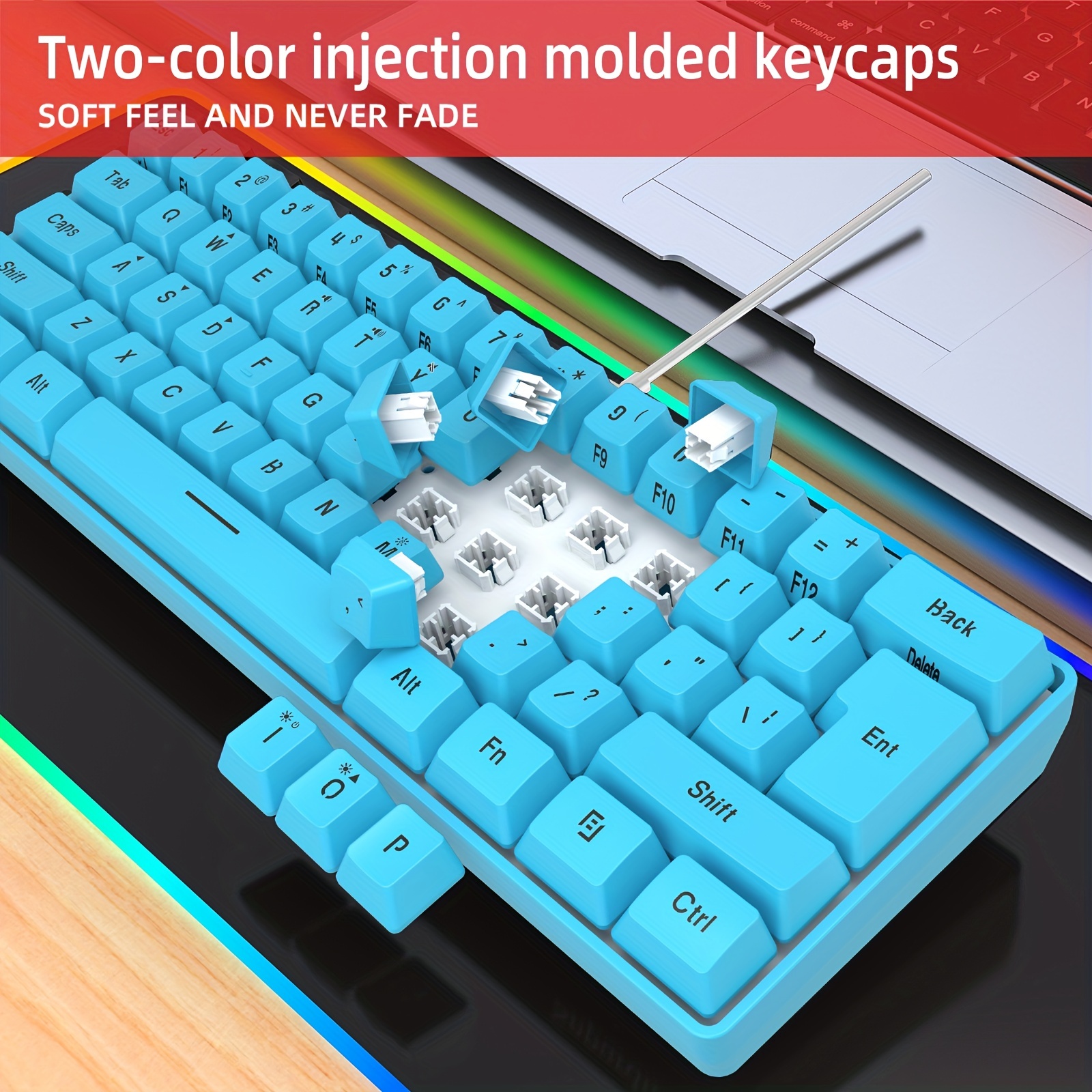 Clavier mécanique bleu/rouge de refroidissement RVB clavier rétro4.2 USB-C  filaire 60% disposition clavier de jeu ergonomique compact - AliExpress