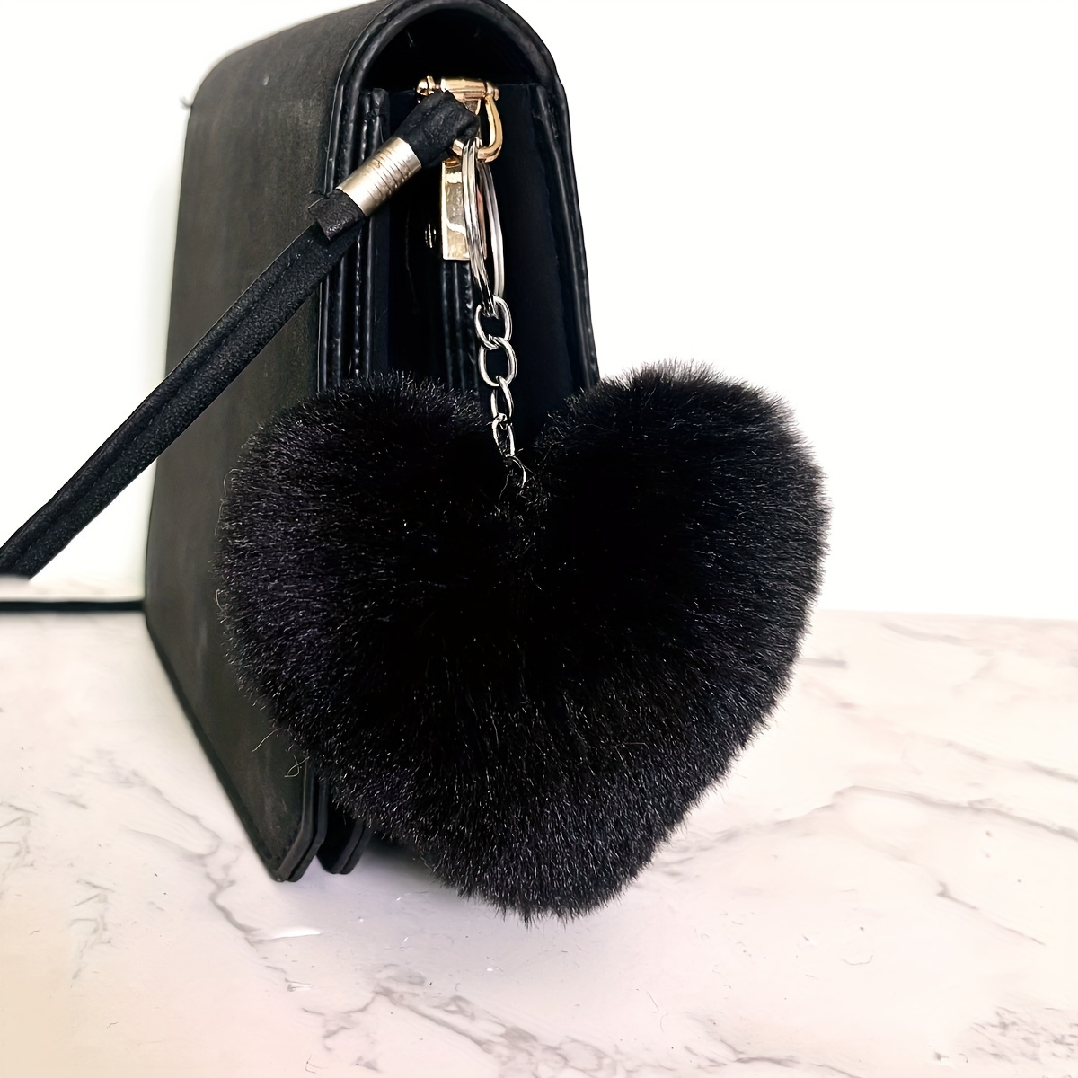 ikasus Plush Heart Keychain Cute Pom Pom Keychain Fluffy Plush Ball  Keychain Car Bag Backpack Charm Soft Keyring Pendant