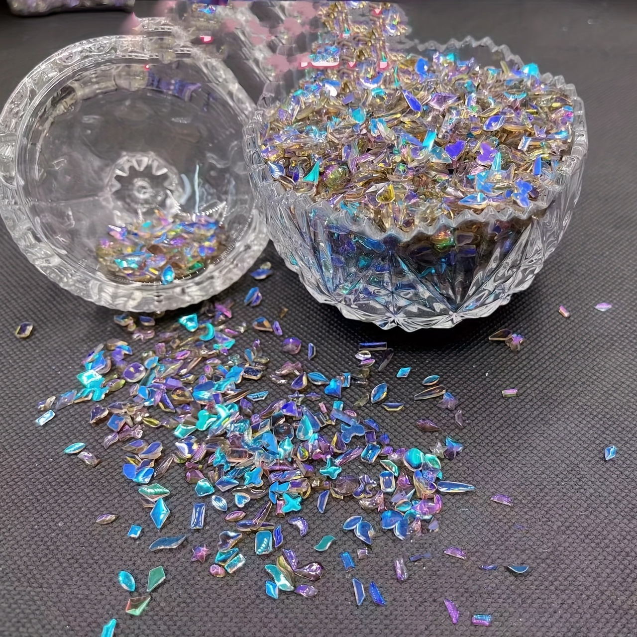 QIMYAR 100pcs Mixed Shape Aurora Glass Crystal Nail Art Rhinestones Nail Gems Iridescent Clear Nude Flatback Rhinestone Diamonds Stone for 3D DIY Nails Art
