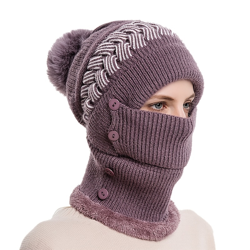 2pcs Bonnet Slouchy Tricoté Avec Cache Cou Doublure Polaire - Temu